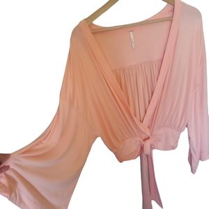 Free People That's a Wrap Peach Pink Kimono Sleeve Top